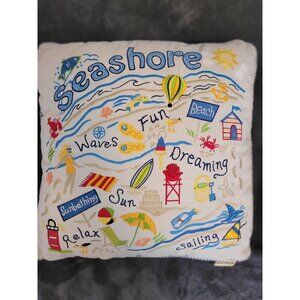 Seashore-Themed Embroidered Decorative Throw Pillow 16"x16 Coastal core beach